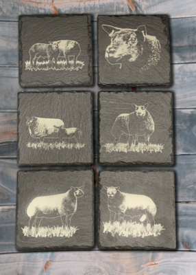 Set of 6 Blue Texel Slate Coasters