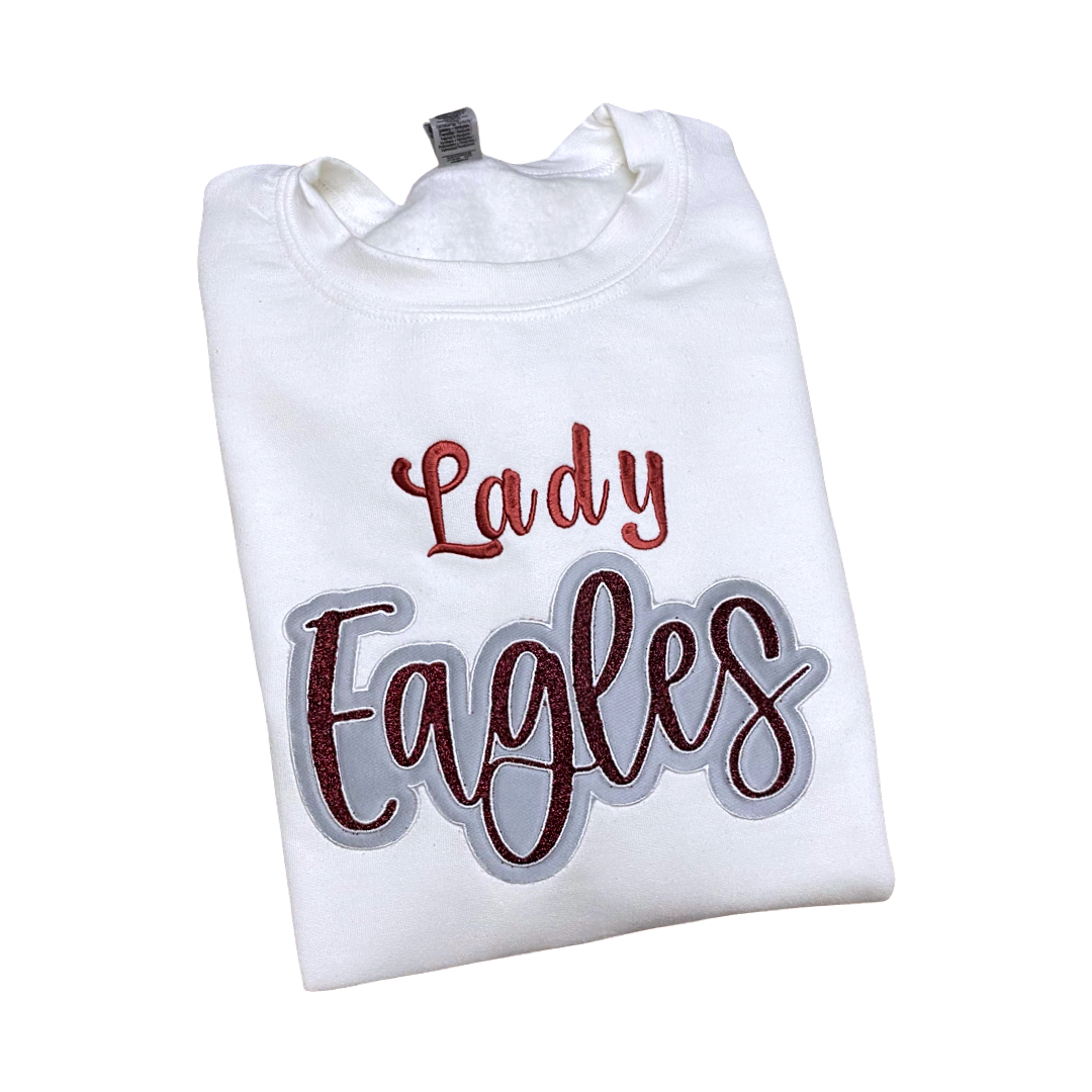 ALCA Lady Eagles Embroidery and Applique Shirt with glitter htv
