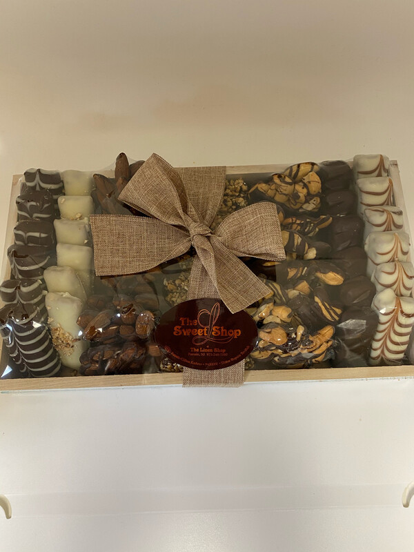 Rectangular Chocolate Rows On Wood Tray