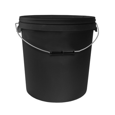 20L Round Black Bucket with Metal Handle and Lid