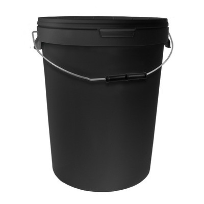 25L Round Black Bucket with Metal Handle and Lid