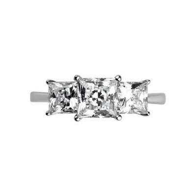 18ct White Gold Diamond Princess Cut Three Stone Ring 0.41ct