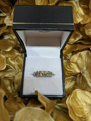 18ct White Gold Diamond Two Row Multicoloured Band Ring