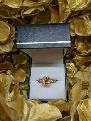 18ct Rose Gold Cognac Diamond White Diamond Vintage Halo Cluster Ring