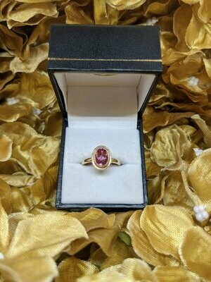 9ct Yellow Gold Pink Tourmaline Double Bezel Solitaire Ring