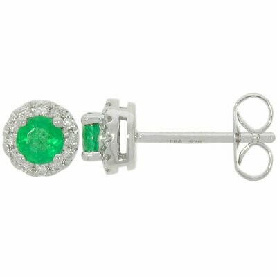 9ct White Gold Emerald & Diamond Halo Stud Earrings