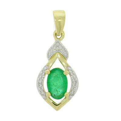 9ct Yellow Gold Emerald Diamond Open Marquise Shape Pendant