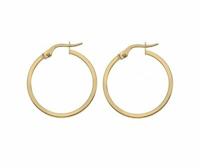 9ct Yellow Gold 20mm Square Profile Hoop Earrings
