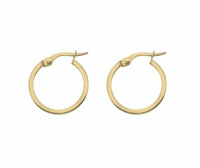 9ct Yellow Gold 15mm Square Profile Hoop Earrings