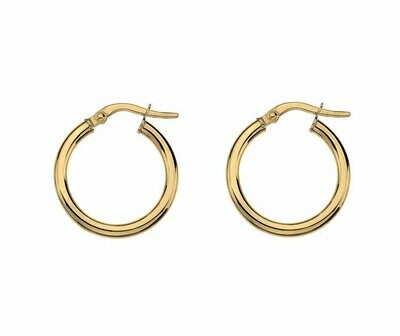 9ct Yellow Gold 15mm Round Profile Hoop Earrings
