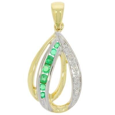 9ct Yellow Gold Emerald Diamond Drop Loop Pendant