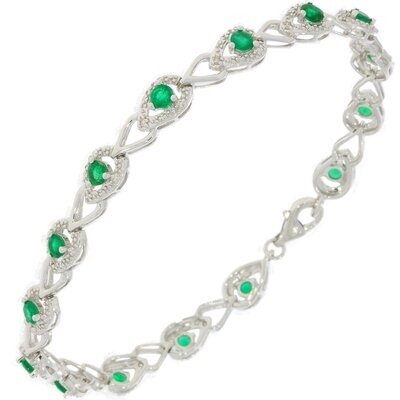 9ct White Gold Emerald Diamond Pear Loop Bracelet