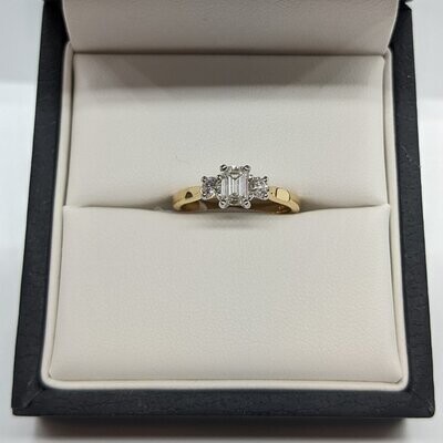18ct Gold Diamond Emerald Cut Three Stone Ring 0.73ct