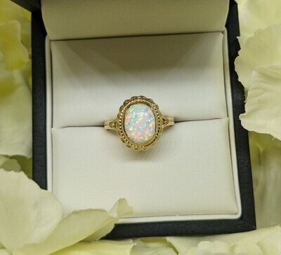 9ct Gold Synthetic Opal Solitaire Twist Ring