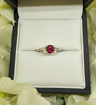Platinum Synthetic Ruby Diamond Vintage Design Ring