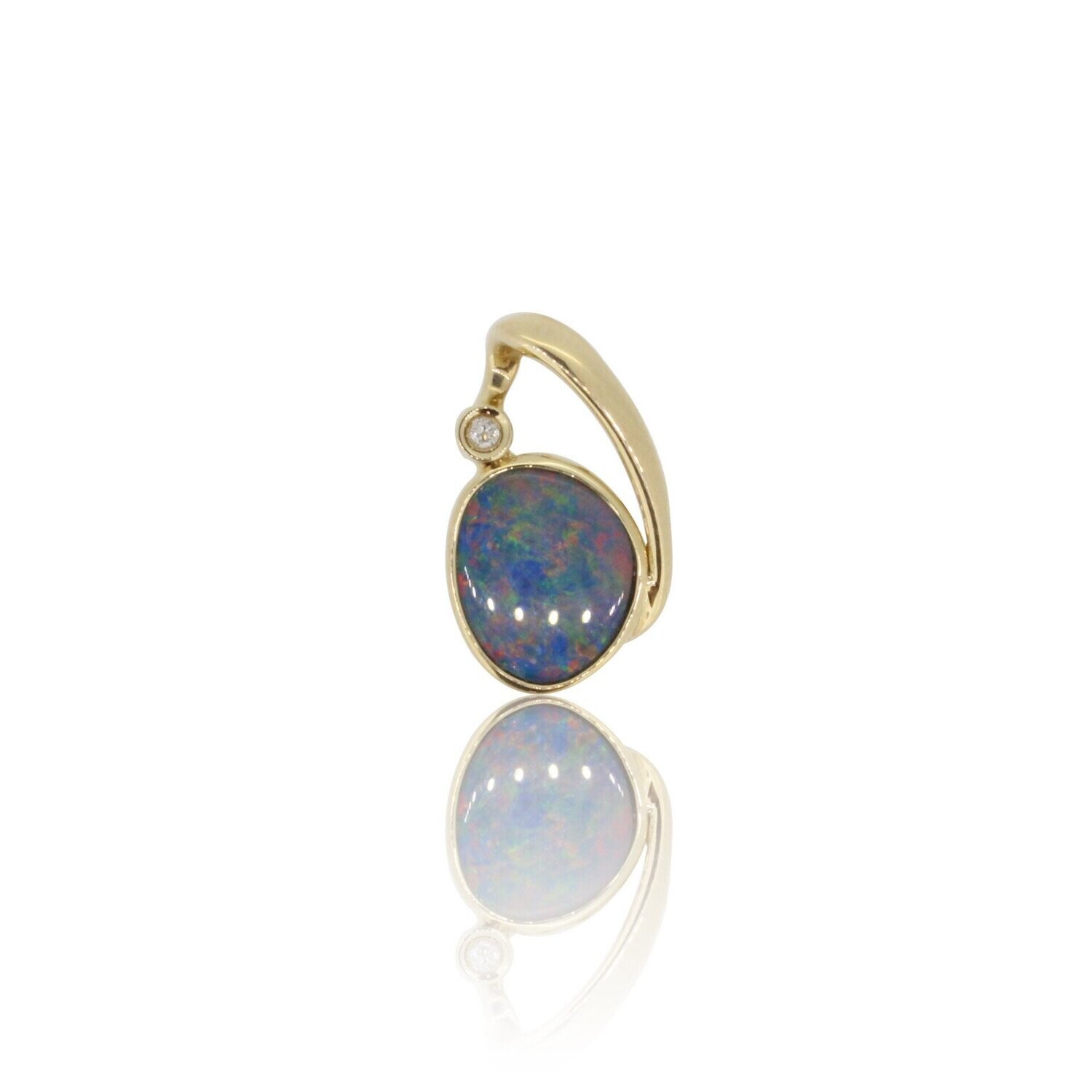 14ct Yellow Gold Opal Doublet Diamond Pendant