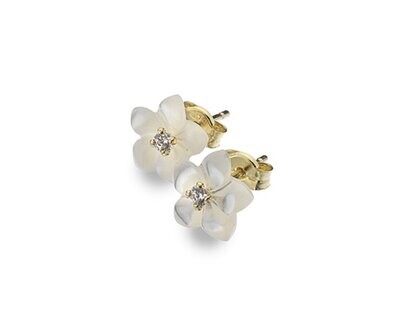 9ct Yellow Gold Carved Mother of Pearl Flower Stud Earrings