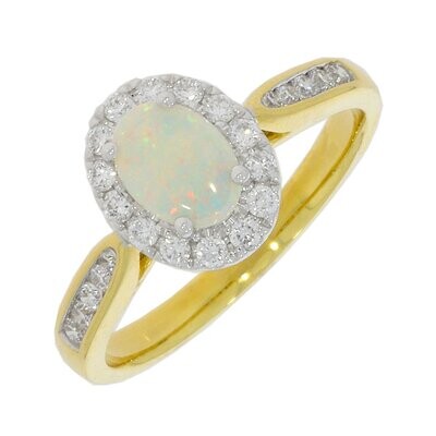18ct Gold Opal Diamond Halo Cluster Ring