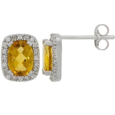 9ct White Gold Citrine Diamond Stud Earrings