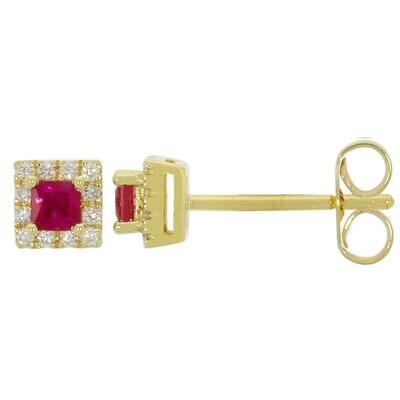 9ct Yellow Gold Ruby Diamond Halo Stud Earrings