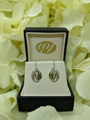 9ct Yellow Gold Emerald & Diamond Loop Stud Earrings