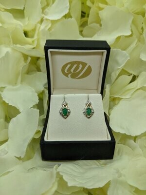 9ct Yellow Gold Emerald & Diamond Open Marquise Shape Stud Earrings