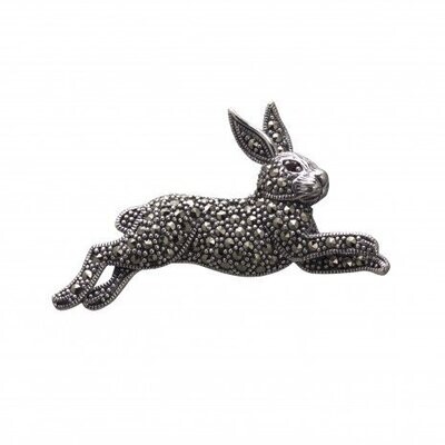 Vintage Design Sterling Silver Marcasite Running Hare Brooch