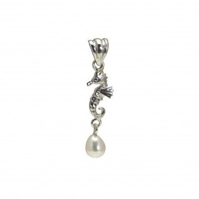 Vintage Design Sterling Silver Seahorse Pearl Pendant