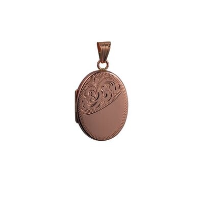 9ct Rose Gold Half Engraved Flat Oval Locket