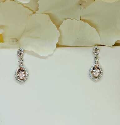 18ct White Gold Morganite Diamond Drop Earrings