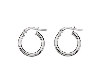 9ct White Gold 10mm Round Profile Hoop Earrings