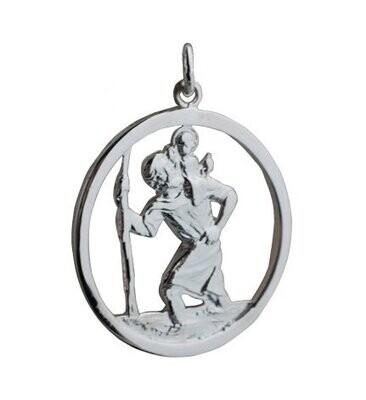 Sterling Silver Open St Christopher Pendant 25mm