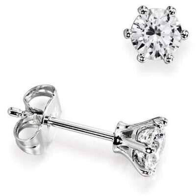 18ct White Gold Diamond Six Claw Stud Earrings 0.39ct