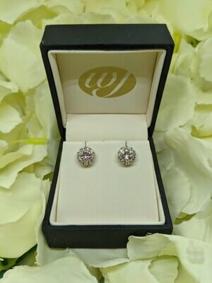 18ct Rose Gold Morganite & Diamond Halo Cluster Stud Earrings