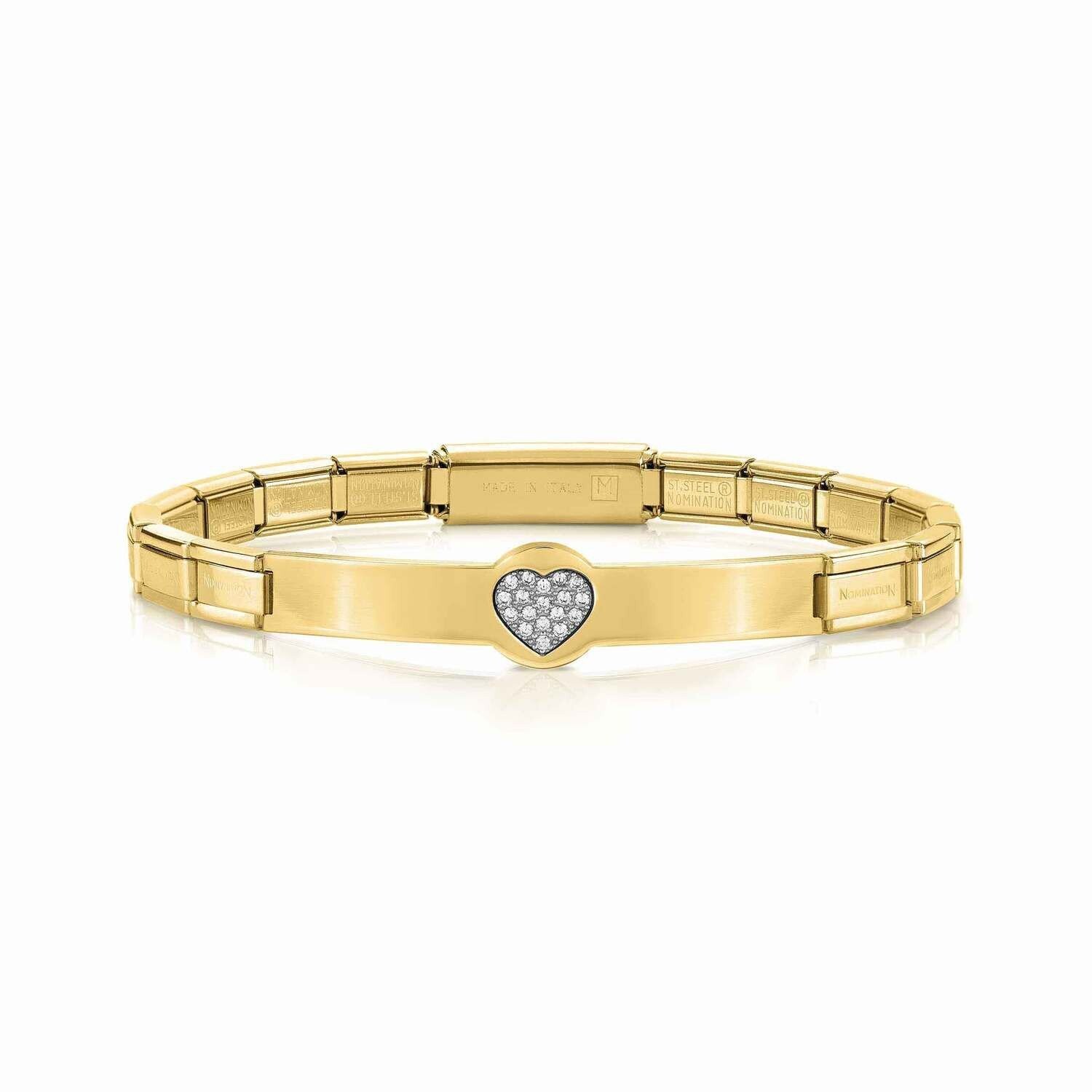 Nomination Trendsetter Heart Bracelet Stainless Steel Gold PVD CZ