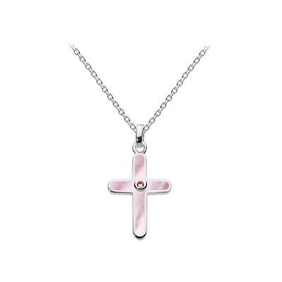 Kit Heath Dew Pink Sapphire Mother of Pearl Cross Necklace 18" SALE