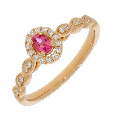 18ct Rose Gold Pink Tourmaline Diamond Vintage Halo Cluster Ring