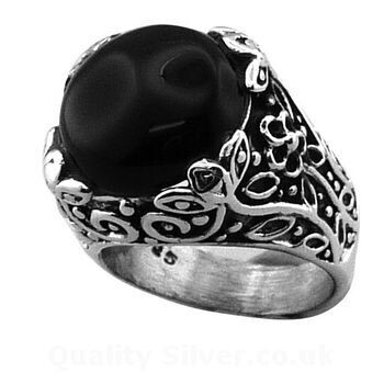Vintage Design Sterling Silver Oxidised Black Onyx Ring