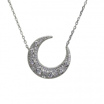 Vintage Design Sterling Silver Crescent Moon Necklace