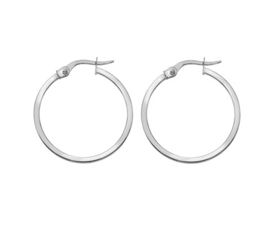 9ct White Gold 20mm Square Profile Hoop Earrings