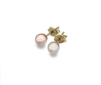 9ct Yellow Gold Pink Pearl Stud Earrings 4mm
