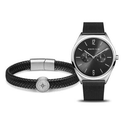Bering Ultra Slim Black Watch & Bracelet Gift Set