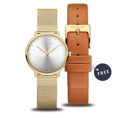 Bering Ultra Slim Gold Watch & Strap Gift Set