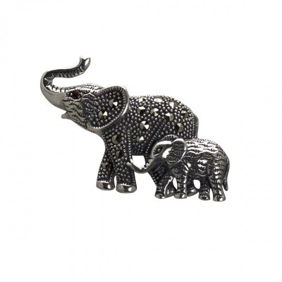 Vintage Design Sterling Silver Marcasite Elephant Pendant Brooch