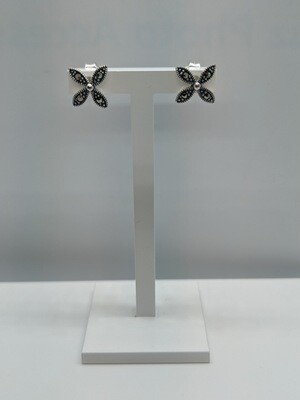 Vintage Design Sterling Silver Marcasite Flower Stud Earrings