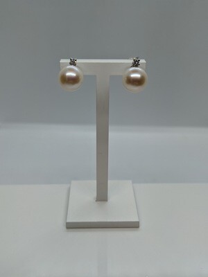 18ct White Gold Akoya Pearl Diamond Stud Earrings 8-8.5mm