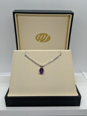 9ct White Gold Amethyst Oval Pendant