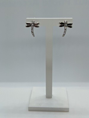 9ct White Gold CZ Dragonfly Stud Earrings