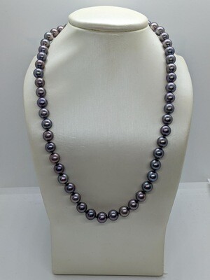 9ct White Gold Grey Pearl Row Necklace 6-6.5mm