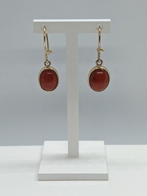9ct Yellow Gold Red Coral Drop Earrings
